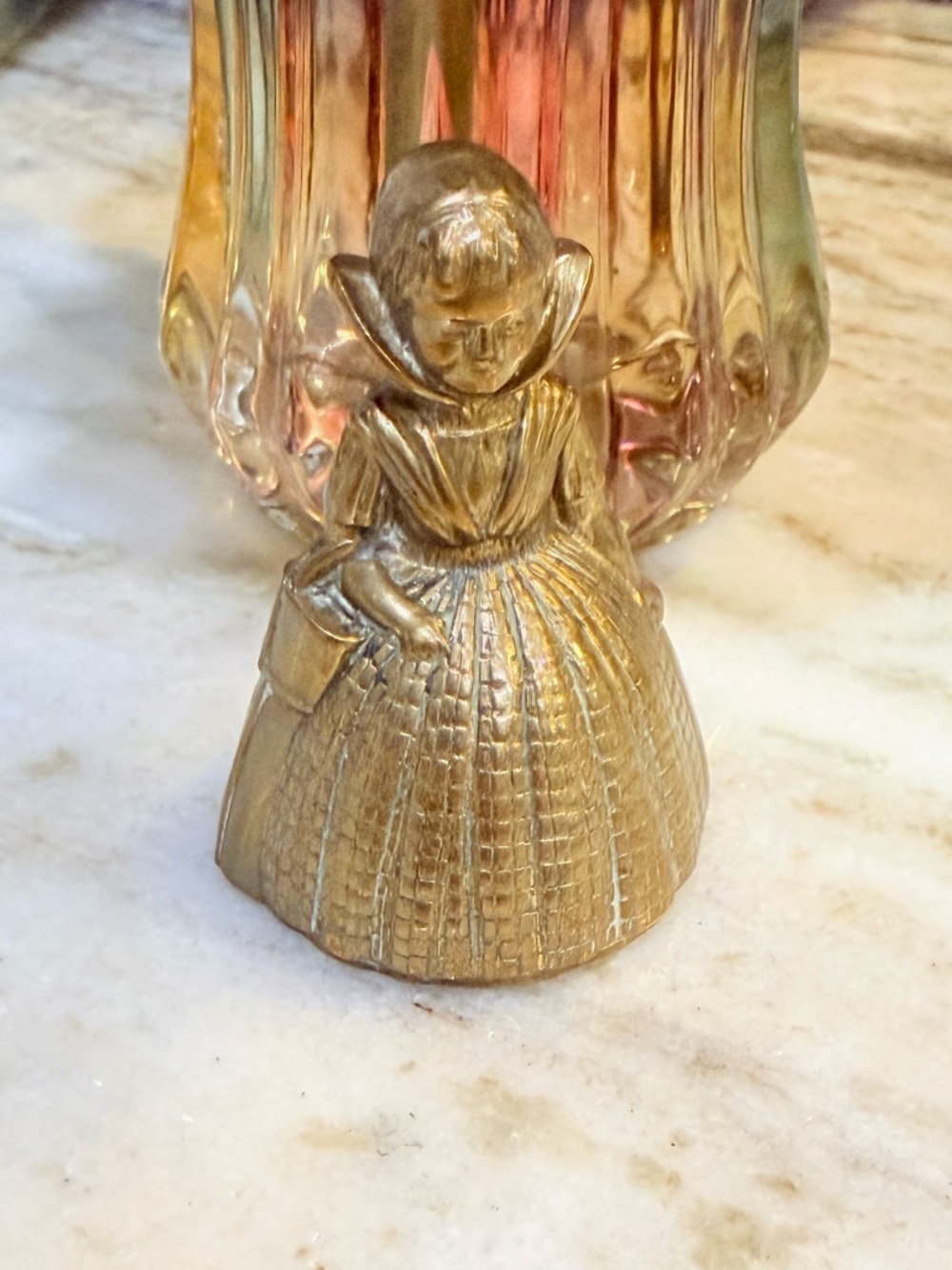 VICTORIAN BRASS FIGURAL BELL VICTORIAN DUTCH GIRL LADY WOMAN VINTAGE 2.5”